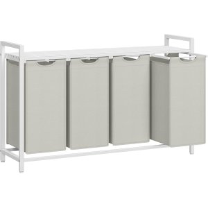 VASAGLE Tv&auml;ttkorg, Tv&auml;ttkorg med 4 fack, Utdragbara och avtagbara tv&auml;ttp�sar, Tv&auml;ttsortering, Hylla, Metallram, 4 x 40 l, 116 x 33 x 72 cm, Vit BLH401W01