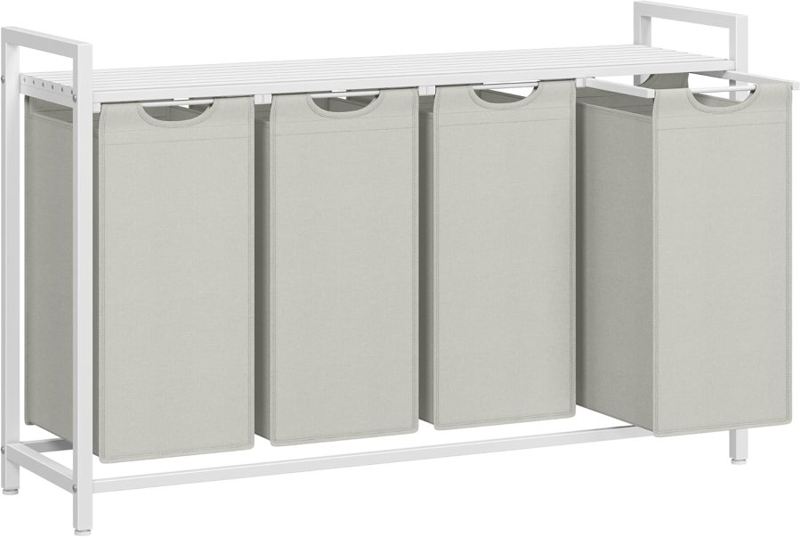 VASAGLE W&auml;schekorb, W&auml;schekorb mit 4 F&auml;chern, herausnehmbaren W&auml;sches&auml;cken, W&auml;schesortierung, Ablage, Metallrahmen, 4 x 40 l, 116 x 33 x 72 cm, Wei&szlig; BLH401W01