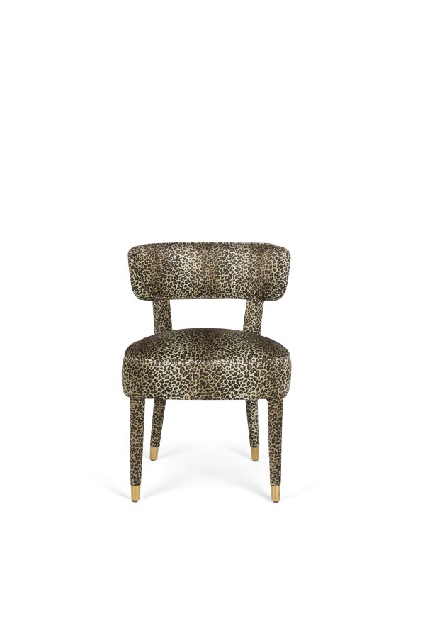 BOLD MONKEY Claws Out Esszimmerstuhl – mehrfarbiges Polyester mit Panther-Print und Messingstahl
