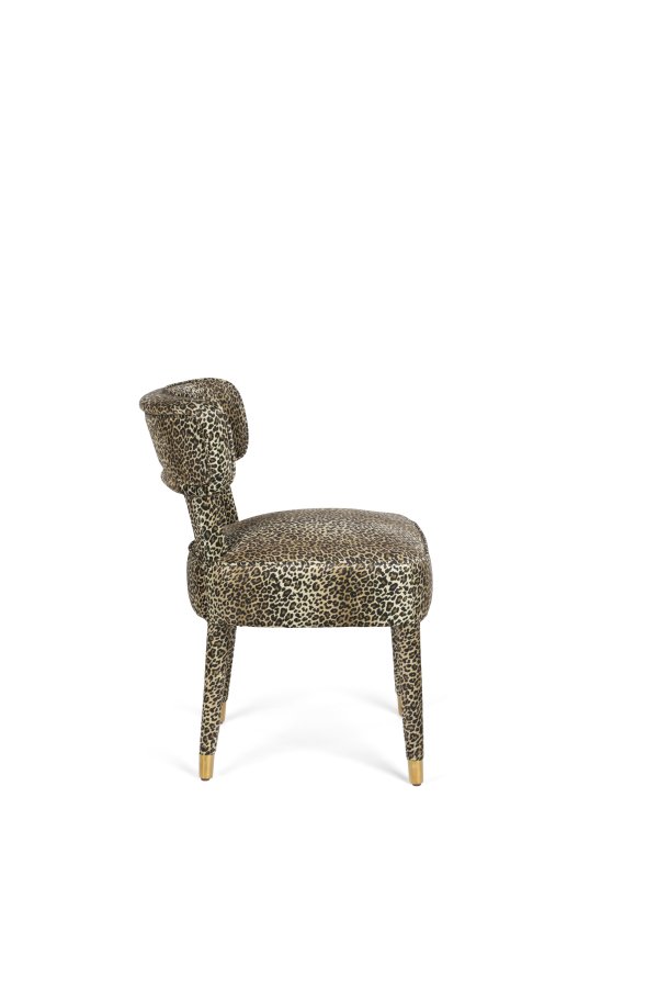 BOLD MONKEY Claws Out Esszimmerstuhl – mehrfarbiges Polyester mit Panther-Print und Messingstahl