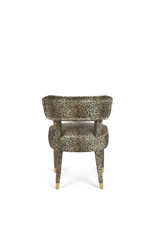 BOLD MONKEY Claws Out Esszimmerstuhl – mehrfarbiges Polyester mit Panther-Print und Messingstahl