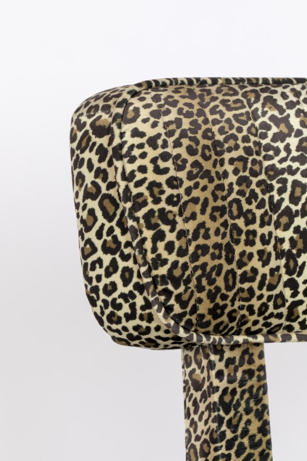 BOLD MONKEY Claws Out Esszimmerstuhl – mehrfarbiges Polyester mit Panther-Print und Messingstahl