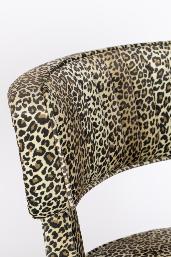 BOLD MONKEY Claws Out Esszimmerstuhl – mehrfarbiges Polyester mit Panther-Print und Messingstahl