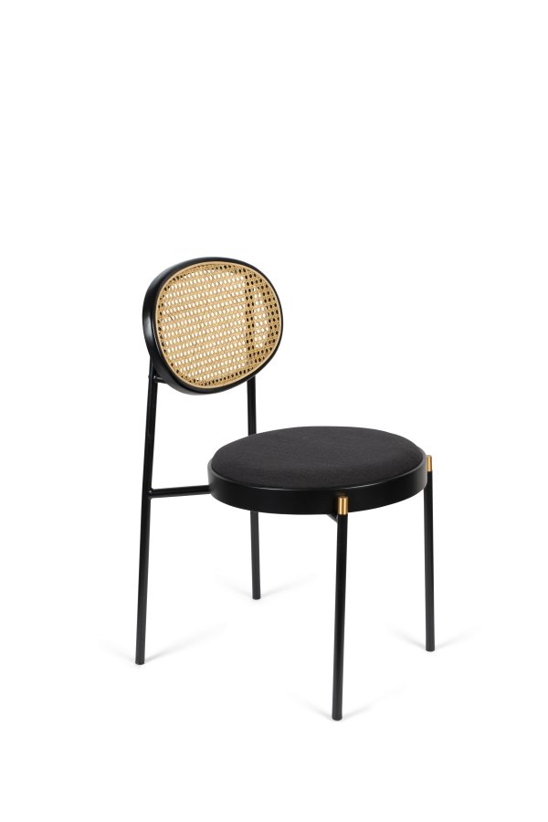 BOLD MONKEY Don't Stop The Webbing Esszimmerstuhl – natürliches Rattan, schwarzes Buchenholz, Polyester und Eisen