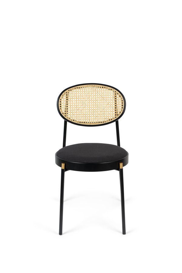 BOLD MONKEY Don't Stop The Webbing Esszimmerstuhl – natürliches Rattan, schwarzes Buchenholz, Polyester und Eisen