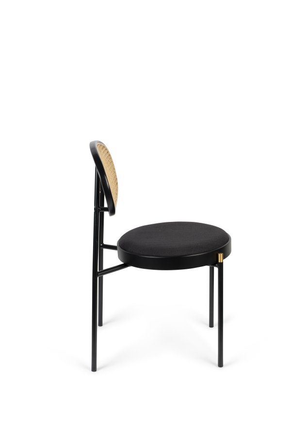 BOLD MONKEY Don't Stop The Webbing Esszimmerstuhl – natürliches Rattan, schwarzes Buchenholz, Polyester und Eisen