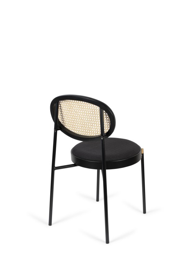 BOLD MONKEY Don't Stop The Webbing Esszimmerstuhl – natürliches Rattan, schwarzes Buchenholz, Polyester und Eisen