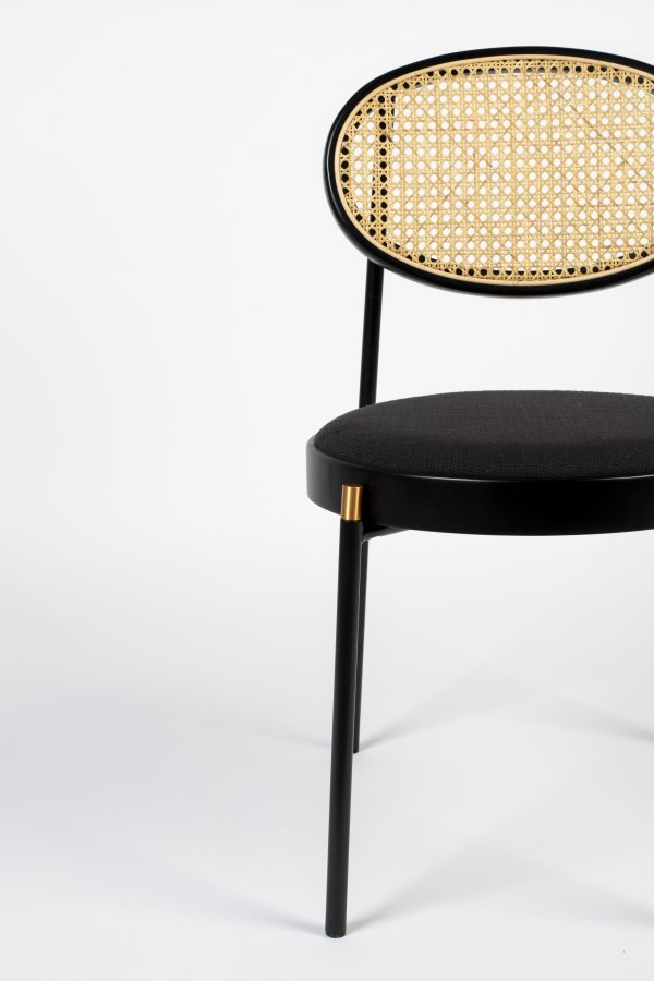 BOLD MONKEY Don't Stop The Webbing Esszimmerstuhl – natürliches Rattan, schwarzes Buchenholz, Polyester und Eisen