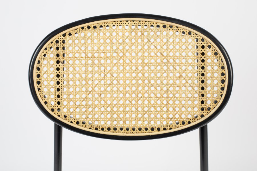 BOLD MONKEY Don't Stop The Webbing Esszimmerstuhl – natürliches Rattan, schwarzes Buchenholz, Polyester und Eisen