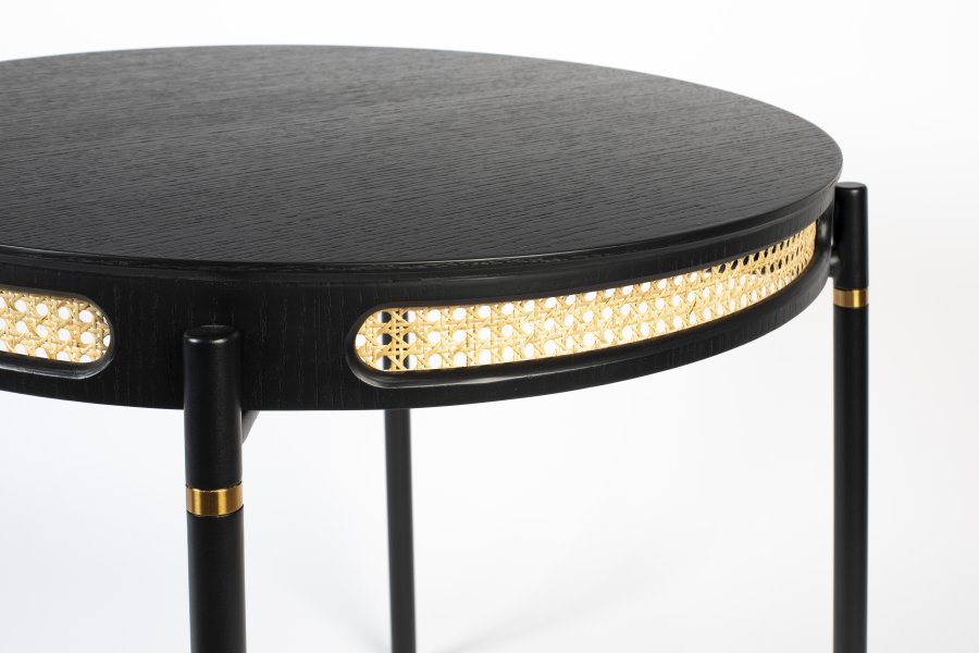 BOLD MONKEY Don't Stop The Webbing Esstisch, rund – schwarzes Furnier, Rattan und schwarzes Eisen (96)