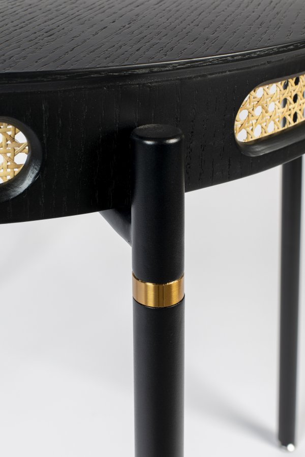 BOLD MONKEY Don't Stop The Webbing Esstisch, rund – schwarzes Furnier, Rattan und schwarzes Eisen (96)