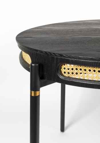 BOLD MONKEY Don't Stop The Webbing Esstisch, rund – schwarzes Furnier, Rattan und schwarzes Eisen (180 x 90)