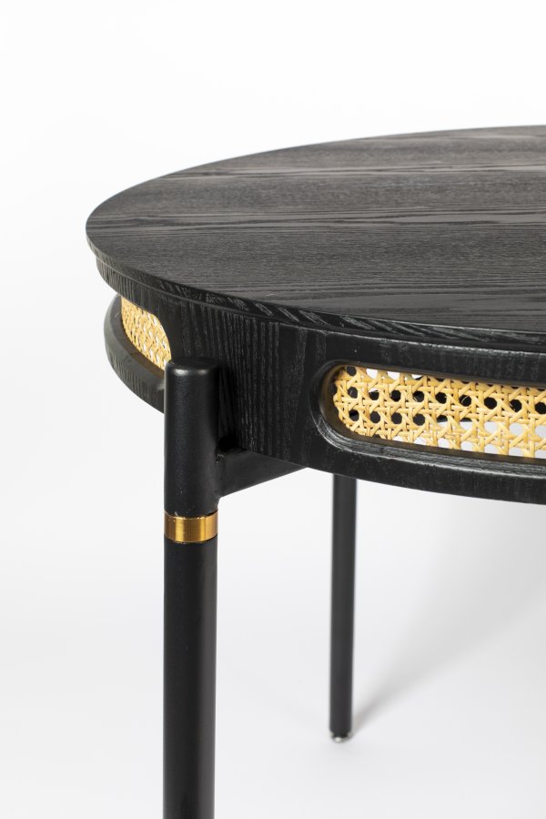 BOLD MONKEY Don't Stop The Webbing Esstisch, rund – schwarzes Furnier, Rattan und schwarzes Eisen (180 x 90)