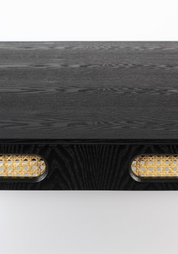 BOLD MONKEY Don't Stop The Webbing Esstisch, rund – schwarzes Furnier, Rattan und schwarzes Eisen (180 x 90)