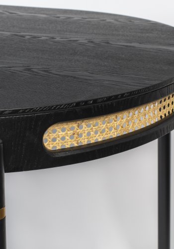 BOLD MONKEY Don't Stop The Webbing Esstisch, rund – schwarzes Furnier, Rattan und schwarzes Eisen (180 x 90)