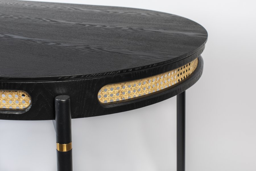 BOLD MONKEY Don't Stop The Webbing Esstisch, rund – schwarzes Furnier, Rattan und schwarzes Eisen (180 x 90)