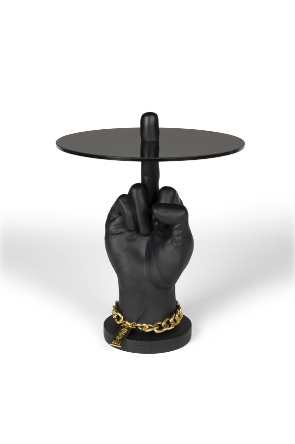 BOLD MONKEY Fother Mucker sidebord, rundt - svart glass og harpiks (40)