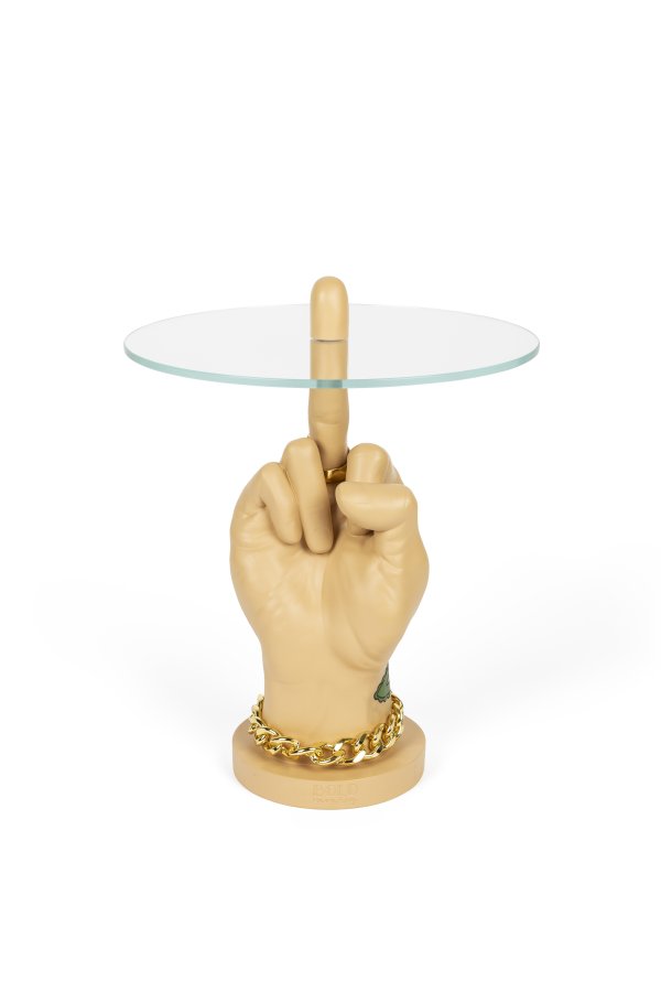 BOLD MONKEY Fother Mucker Beistelltisch, rund – Glas und goldfarbenes/mehrfarbiges Harz (40)