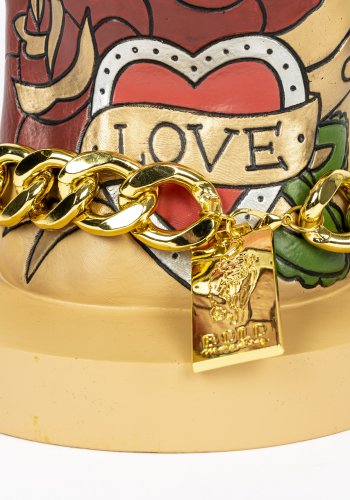 BOLD MONKEY Fother Mucker Beistelltisch, rund – Glas und goldfarbenes/mehrfarbiges Harz (40)