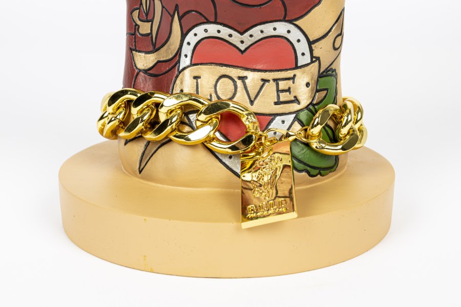 BOLD MONKEY Fother Mucker Beistelltisch, rund – Glas und goldfarbenes/mehrfarbiges Harz (40)