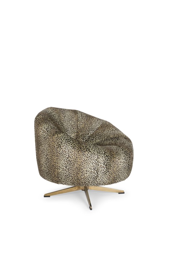 BOLD MONKEY Drehstuhl „Where The Sun Does't Shine“ – braun-mehrfarbiger Polyester mit Panther-Print/goldfarbener Stahl