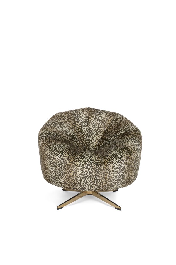 BOLD MONKEY Drehstuhl „Where The Sun Does't Shine“ – braun-mehrfarbiger Polyester mit Panther-Print/goldfarbener Stahl