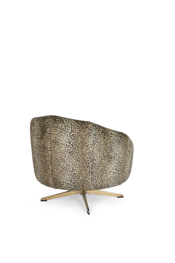 BOLD MONKEY Drehstuhl „Where The Sun Does't Shine“ – braun-mehrfarbiger Polyester mit Panther-Print/goldfarbener Stahl