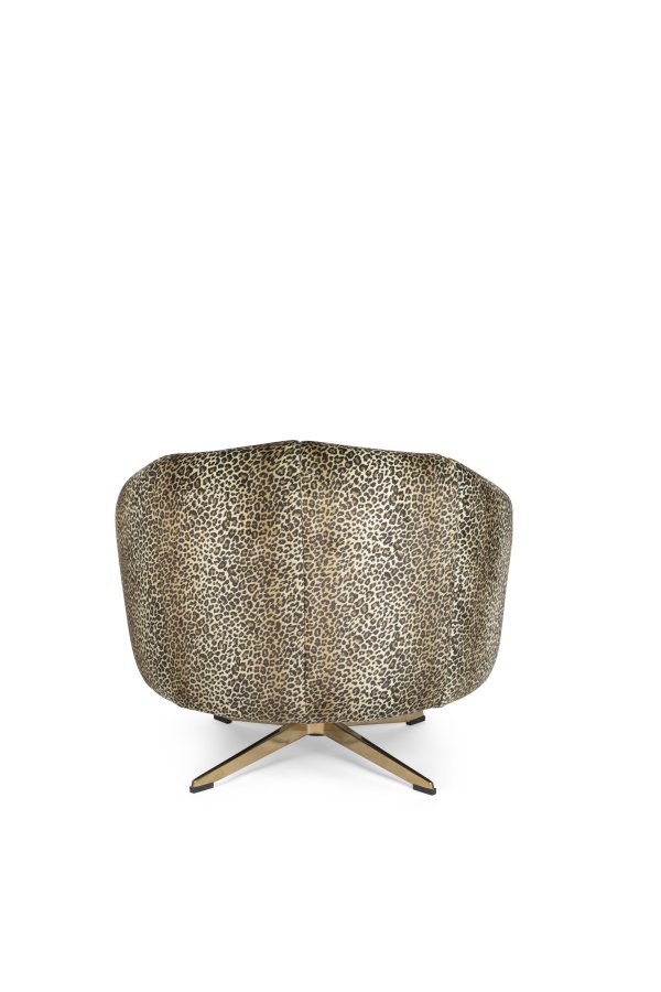 BOLD MONKEY Drehstuhl „Where The Sun Does't Shine“ – braun-mehrfarbiger Polyester mit Panther-Print/goldfarbener Stahl