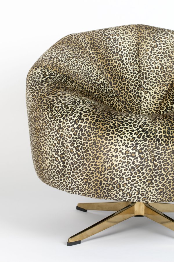 BOLD MONKEY Drehstuhl „Where The Sun Does't Shine“ – braun-mehrfarbiger Polyester mit Panther-Print/goldfarbener Stahl