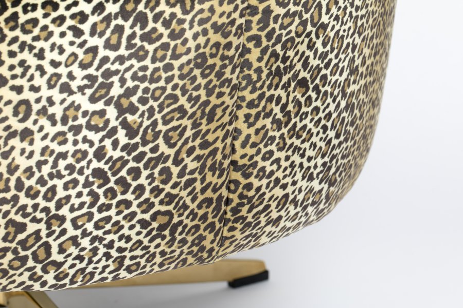 BOLD MONKEY Drehstuhl „Where The Sun Does't Shine“ – braun-mehrfarbiger Polyester mit Panther-Print/goldfarbener Stahl