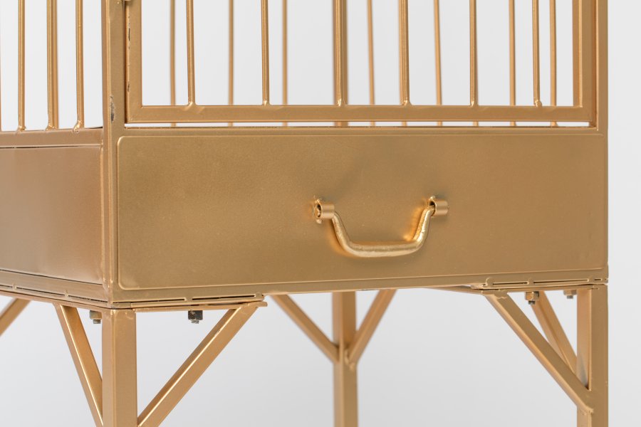 BOLD MONKEY Unlock Me Schrank, Vogelkäfig-Design, mit 1 Tür, 3 Regalen und 1 Schublade – Messingeisen