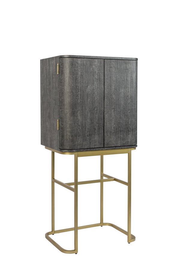 BOLD MONKEY Ava Morgana barskap, m. 2 drer, 1 skuff, speil - sort slangeskinn PU, messingstl