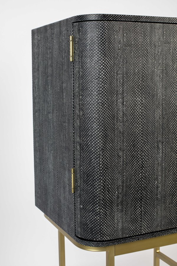 BOLD MONKEY Ava Morgana barskap, m. 2 drer, 1 skuff, speil - sort slangeskinn PU, messingstl