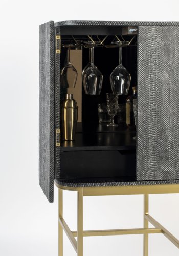 BOLD MONKEY Ava Morgana barskap, m. 2 drer, 1 skuff, speil - sort slangeskinn PU, messingstl