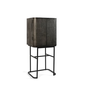 BOLD MONKEY Ava Morgana barskp, w. 2 dörrar, 1 lda, spegel - brunt krokodilskinn PU, mässingsstl