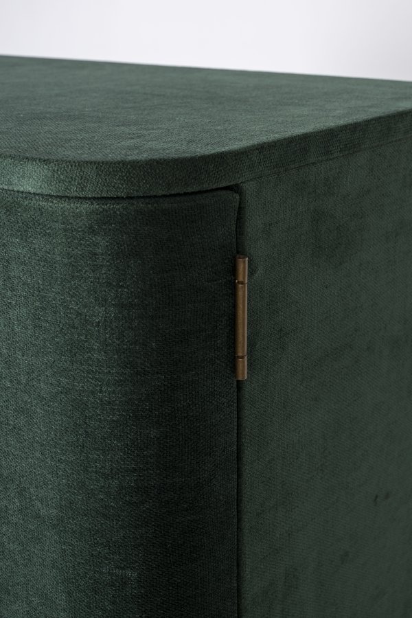 BOLD MONKEY Ava Morgana Barschrank, mit 2 Türen, 1 Schublade, Spiegel – waldgrüner Samtstoff und Messingstahl