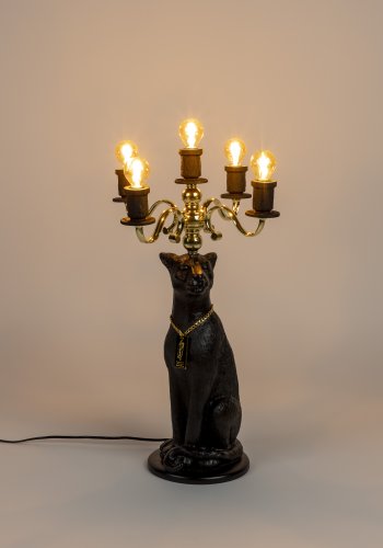 BOLD MONKEY Proudly Crowned Panther Stehlampe – galvanisiertes Gold und schwarzes Harz
