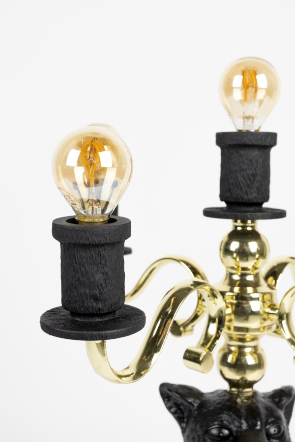 BOLD MONKEY Proudly Crowned Panther Stehlampe – galvanisiertes Gold und schwarzes Harz