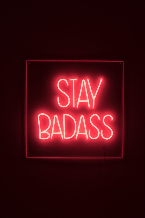 BOLD MONKEY Stay Badass LED-Neonlichtschild, quadratisch – rotes PVC und Acryl (80 x 80)