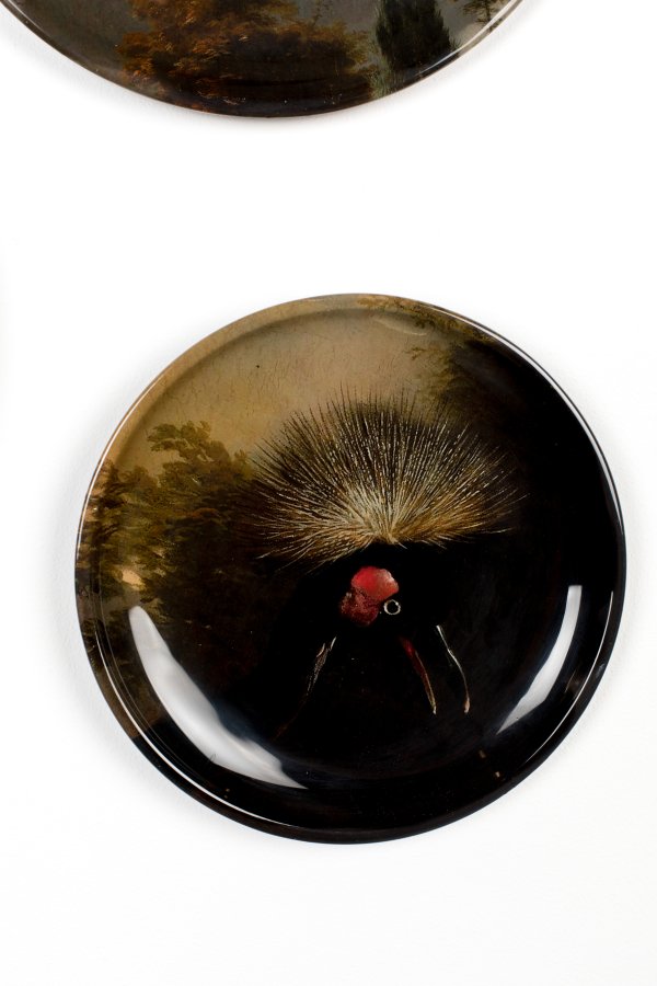 BOLD MONKEY No Food Here Wandlampe – Eisenplatten mit mehrfarbigen Vögeln aus Vinyldruck (4er-Set)