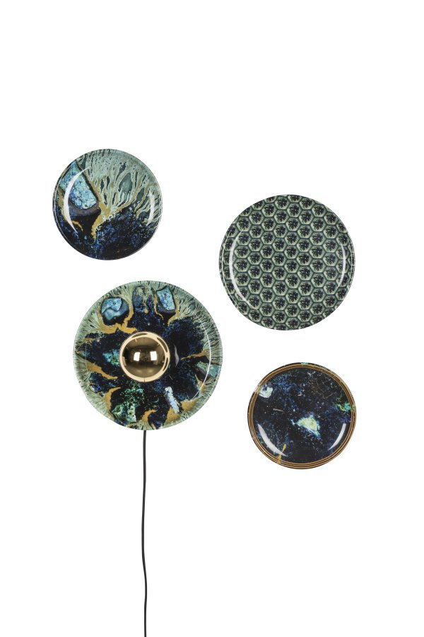 BOLD MONKEY No Food Here Wandleuchte – Eisenplatten mit mehrfarbigem Sechseck-Vinyldruck (4er-Set)