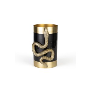 BOLD MONKEY Never Hurt A Snake vase M, rund - guld aluminium og sort emalje (H:26)