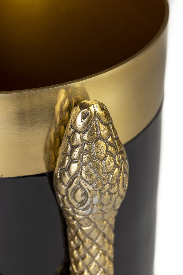 BOLD MONKEY Never Hurt A Snake Vase M, rund – goldenes Aluminium und schwarze Emaille (H:26)