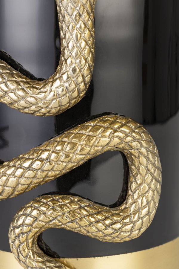 BOLD MONKEY Never Hurt A Snake Vase M, rund – goldenes Aluminium und schwarze Emaille (H:26)