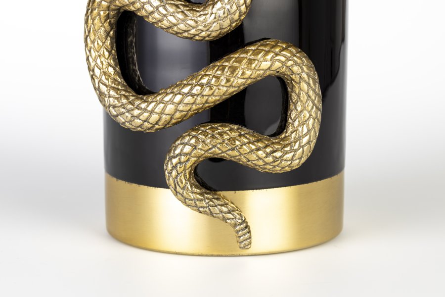 BOLD MONKEY Never Hurt A Snake Vase M, rund – goldenes Aluminium und schwarze Emaille (H:26)