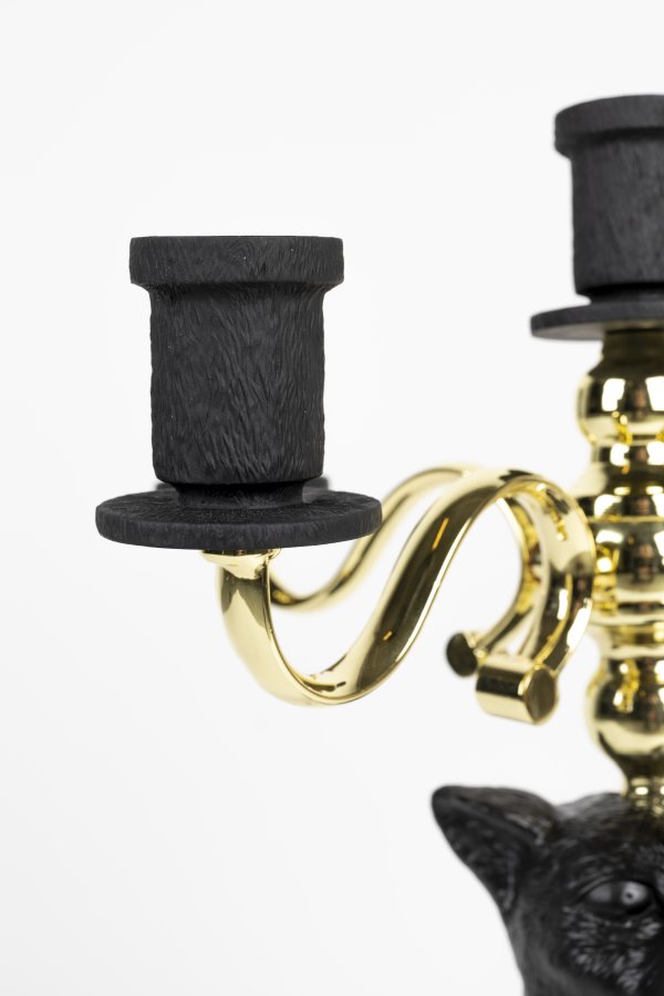 BOLD MONKEY Kerzenhalter „Proudly Crowned Panther“, für 5 Kerzen – galvanisiertes Gold und schwarzes Harz