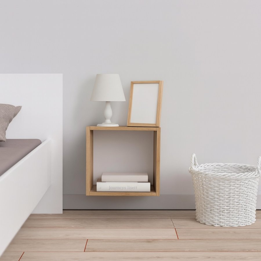 NOCNOI Puzzle quadratisches Regal, 1 Fach - Eiche massiv geölt, für Wand/Boden (36x36)