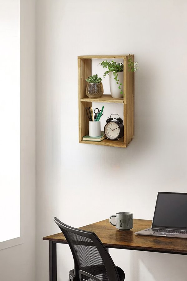 NOCNOI Puzzle rektangulr reol, m. 2 rum - massiv olieret eg, til vg/gulv (70x36)