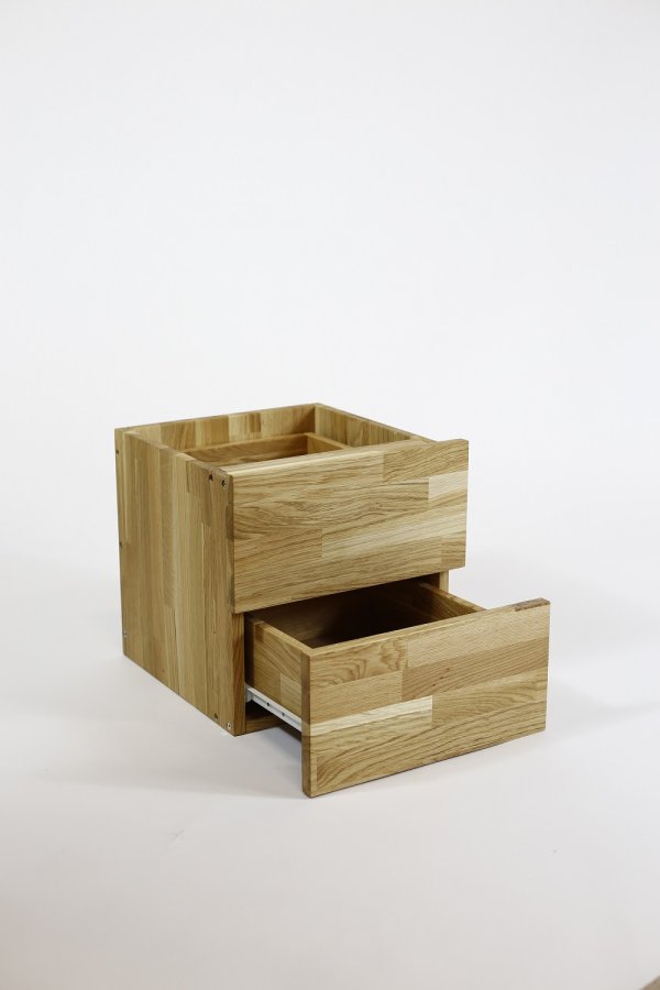 NOCNOI Puzzle Schubladeneinsatz, m. 2 Schubladen, mit Push-Open-Funktion - Eiche massiv geölt (H: 33,8cm x33,8cm x 33,8cm)