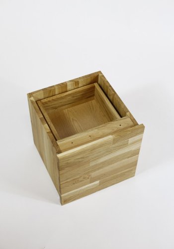 NOCNOI Puzzle Schubladeneinsatz, m. 2 Schubladen, mit Push-Open-Funktion - Eiche massiv geölt (H: 33,8cm x33,8cm x 33,8cm)
